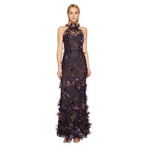 Marchesa Notte 3D Petal-Embellished Halter Gown